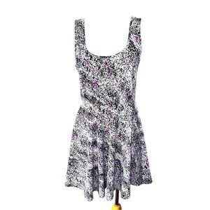 BCBG Mini Swing Circle Dress Chic Scoop Neck Ditsy Ink Splash Size Medium